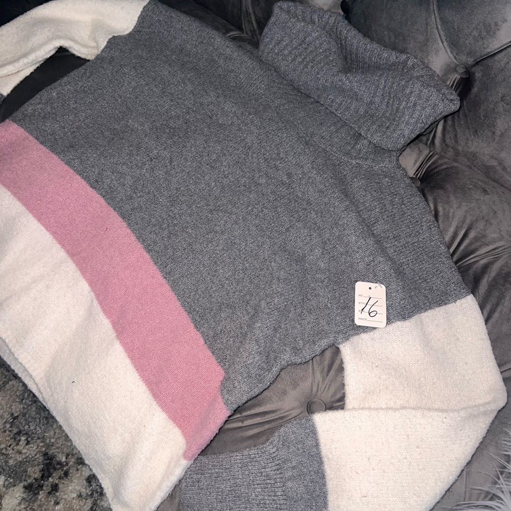 Cozy Gray and Pink Women's Turtleneck Sweater For Sale!!
